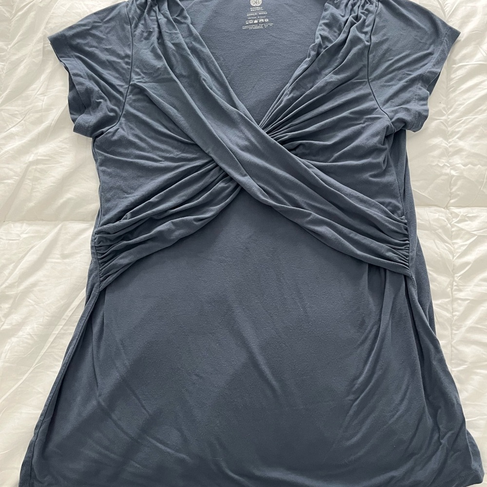 Kindred Bravely Twisted Front Short Sleeve Tunic - Slate Blue